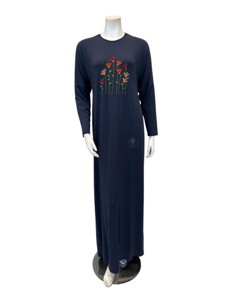 Pen-ky Carbon Blue Embroidered Flowers Modal Pull On Nightgown