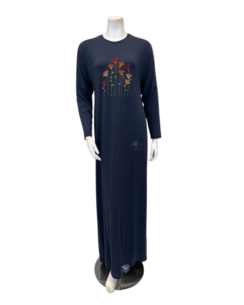 Pen-ky Carbon Blue Embroidered Flowers Modal Pull On Nightgown