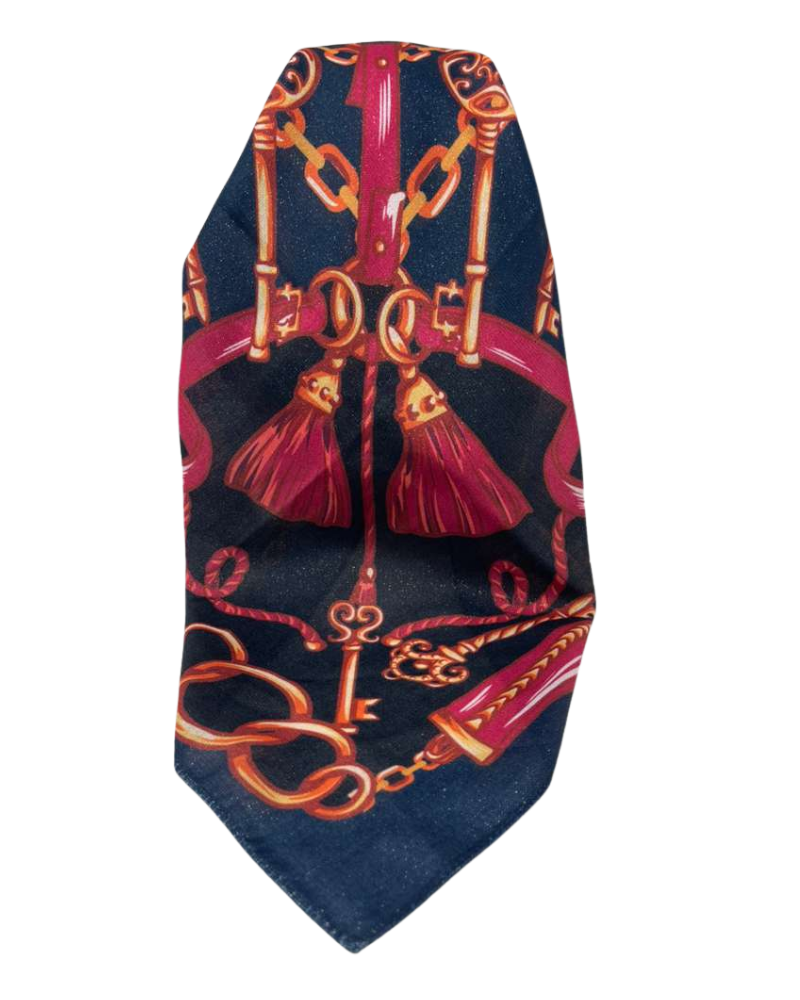 It's Younique Red/Gold Chains Shimmer Pre-Tied Open Back Bandanna with Velvet Grip