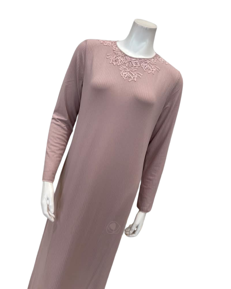 Verdiani Phard Ribbed Lace Necklace Motif Pull On Modal Nightgown