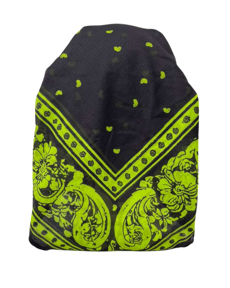 Ahead Black Lime Legacy Versatile Short Tails Adjustable Open Back Pre-Tied Bandanna