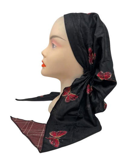 Lizi Headwear Jewel Butterfly Silk Prints Adjustable Pre-Tied Bandanna with Velvet Grip