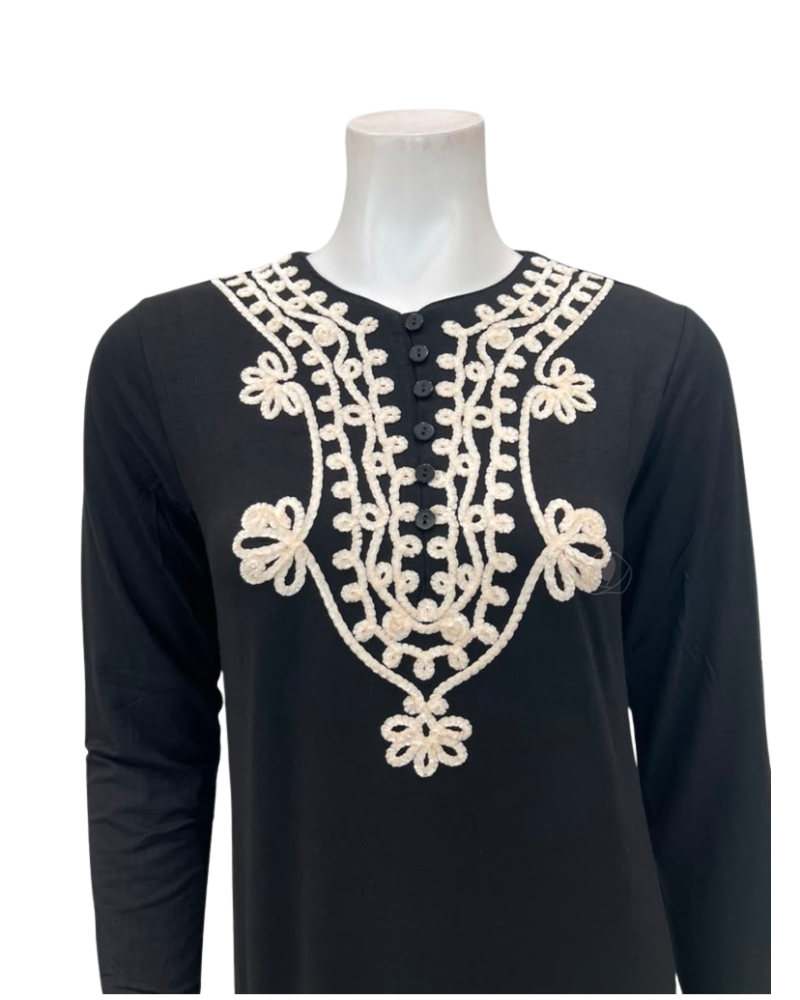 The Star Story Ivory Scroll Black Modal Button Down Nightgown