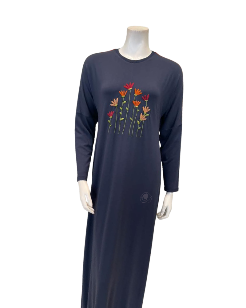 Pen-ky Carbon Blue Embroidered Flowers Modal Pull On Nightgown