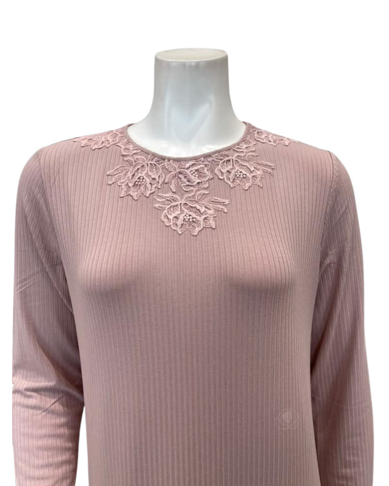 Verdiani Phard Ribbed Lace Necklace Motif Pull On Modal Nightgown