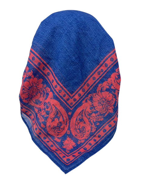 Ahead Denim with Coral Legacy Versatile Short Tails Adjustable Open Back Pre-Tied Bandanna