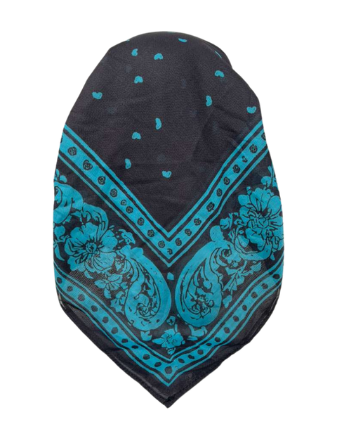 Ahead Black Teal Legacy Versatile Short Tails Adjustable Open Back Pre-Tied Bandanna