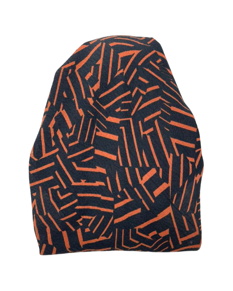 It's Younique Black/Paprika Print Crinkle Pre-Tied Open Back Bandanna with Velvet Grip