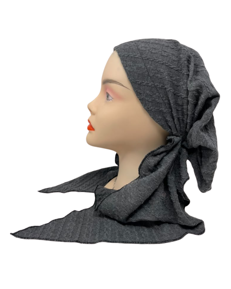 Triple Up Grey Cable Knit Unlined Pre-Tied Bandanna