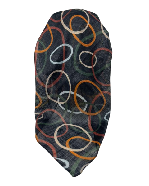 It's Younique Rust/Green/Cream Ovals Shimmer Pre-Tied Open Back Bandanna with Velvet Grip