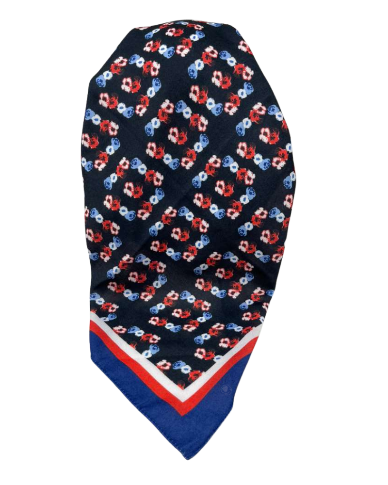 It's Younique Red/White/Blue Small Flowers Pre-Tied Open Back Bandanna with Velvet Grip