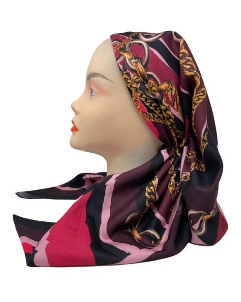 It's Younique OB-CHA-MAR Maroon and Pink Tones Chains Pre-Tied Open Back Bandanna with Velvet Grip