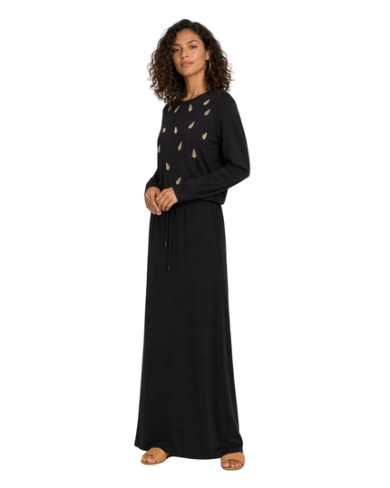 Ellwi Black Feather Embroidered Cotton Nursing Nightgown