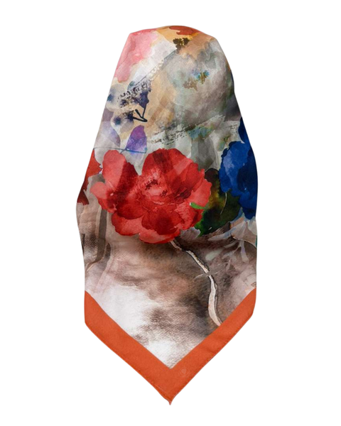 It's Younique Peach/Orange Watercolor Pre-Tied Open Back Bandanna with Velvet Grip