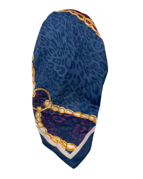 It's Younique Maroon and Blue Chains Pre-Tied Open Back Bandanna with Velvet Grip