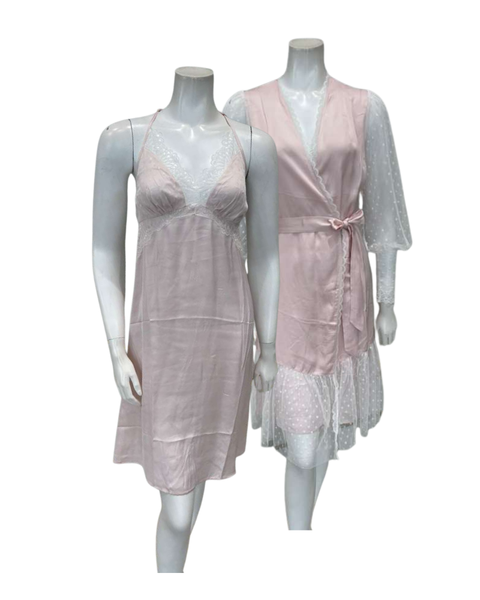Oh! Zuza Blush Satin and Lace Chemise & Wrap Set
