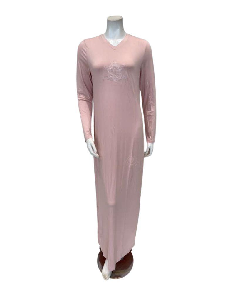 Angelice Light Pink Royal Embroidery V Neck Pull On Modal Nightgown