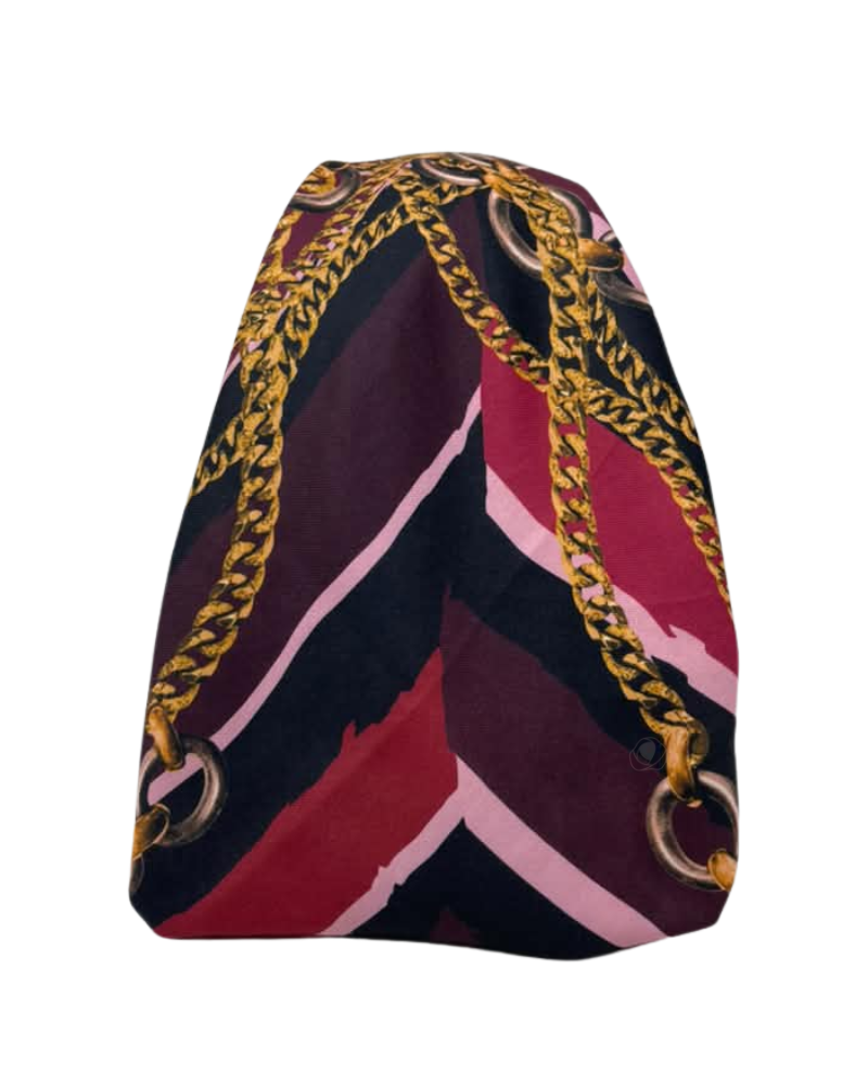 It's Younique OB-CHA-MAR Maroon and Pink Tones Chains Pre-Tied Open Back Bandanna with Velvet Grip