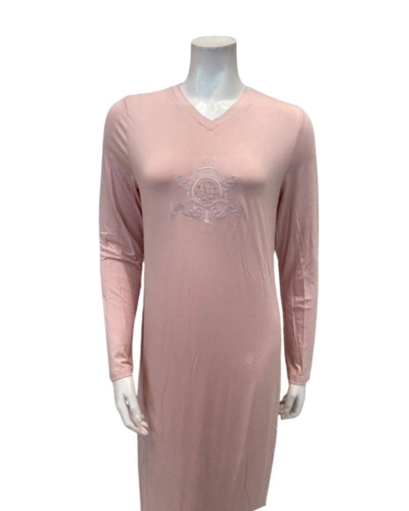 Angelice Light Pink Royal Embroidery V Neck Pull On Modal Nightgown