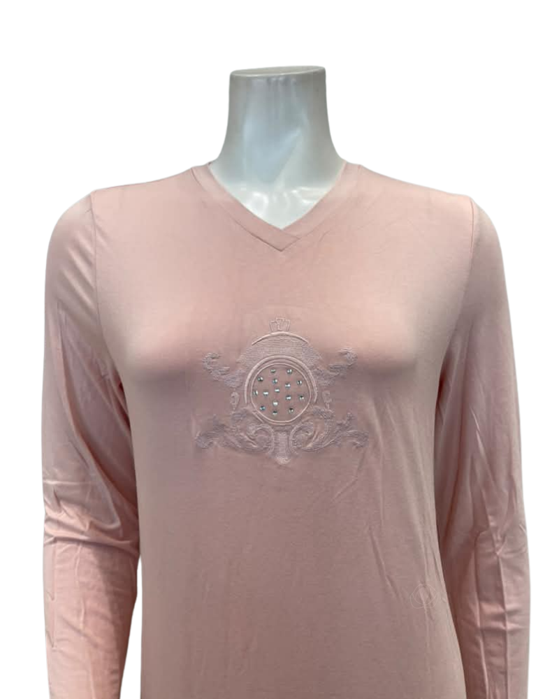 Angelice Light Pink Royal Embroidery V Neck Pull On Modal Nightgown