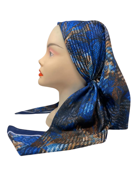 It's Younique OB-MUL-BL Blue V Shapes Blue Border Pre-Tied Open Back Bandanna with Velvet Grip