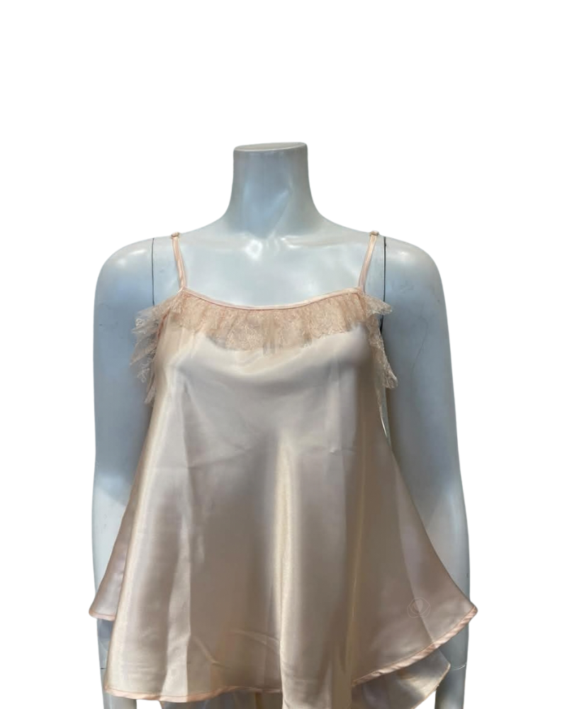 Madeleine Fig Brigitte Pink Satin Poly Lace Cami & Panty Set