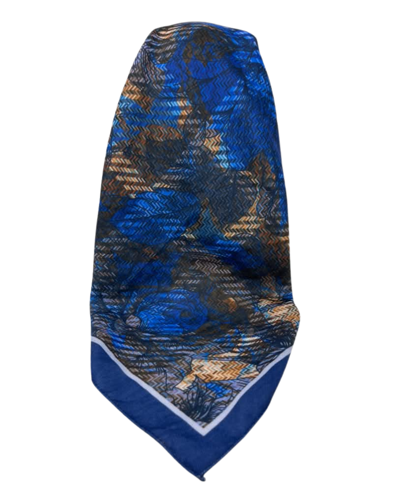It's Younique OB-MUL-BL Blue V Shapes Blue Border Pre-Tied Open Back Bandanna with Velvet Grip