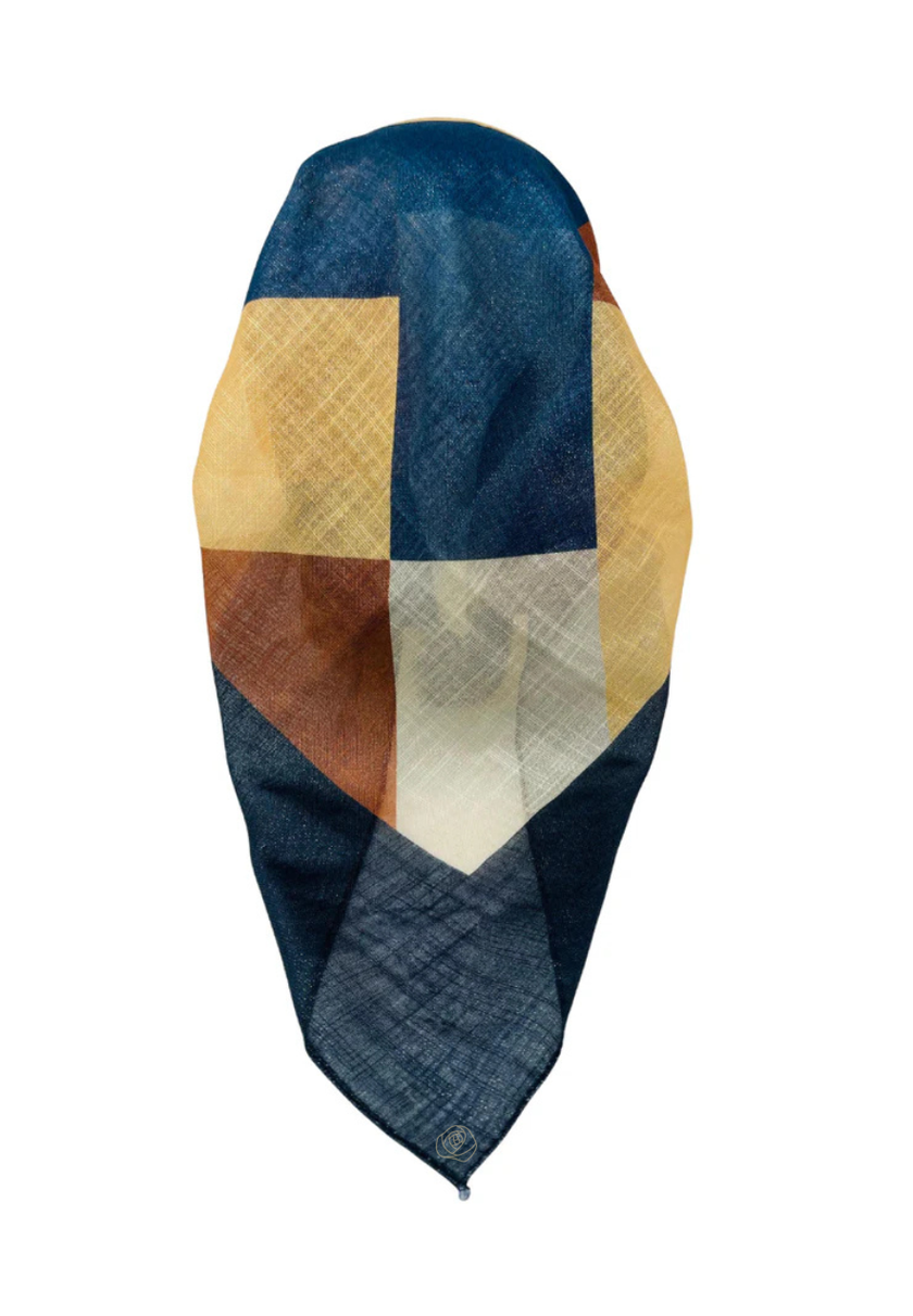 It's Younique OB-PATCH-NY Yellow/Navy Patchwork Shimmer Pre-Tied Open Back Bandanna with Velvet Grip Myselflingerie.com