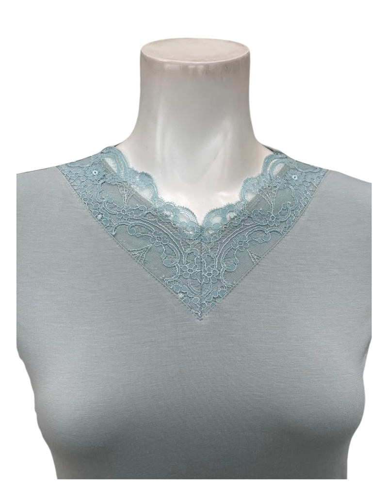 Oh! Zuza Mint Swirl Design Modest V Neck Modal Nightshirt