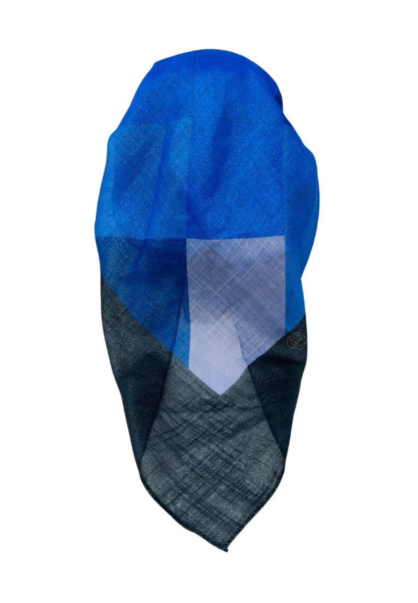 It's Younique OB-PAT-BL Blue Tones Patches Shimmer Pre-Tied Open Back Bandanna with Velvet Grip Myselflingerie.com
