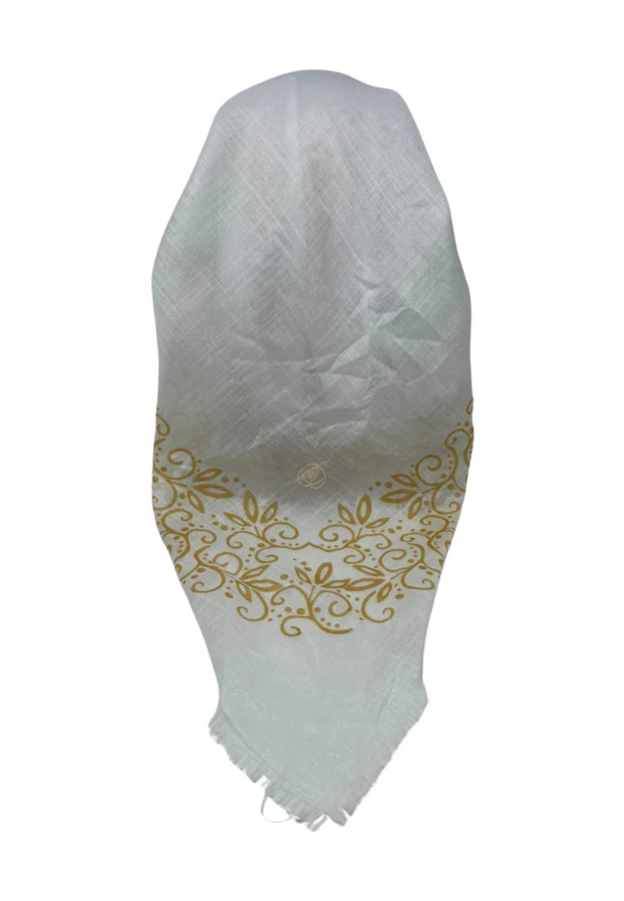 It's Younique OB-LACE-GO White with Gold Lace Border Design Pre-Tied Open Back Bandanna with Velvet Grip Myselflingerie.com