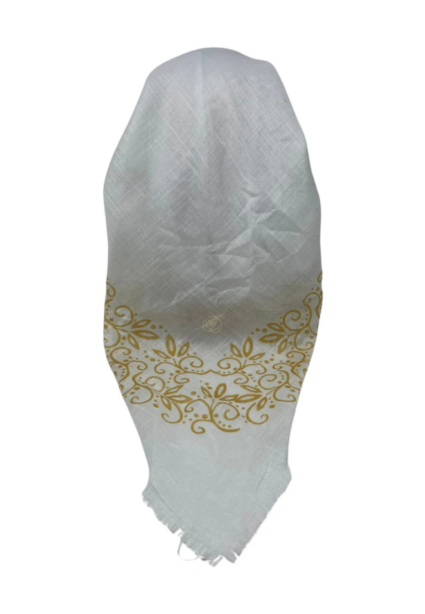 It's Younique OB-LACE-GO White with Gold Lace Border Design Pre-Tied Open Back Bandanna with Velvet Grip Myselflingerie.com