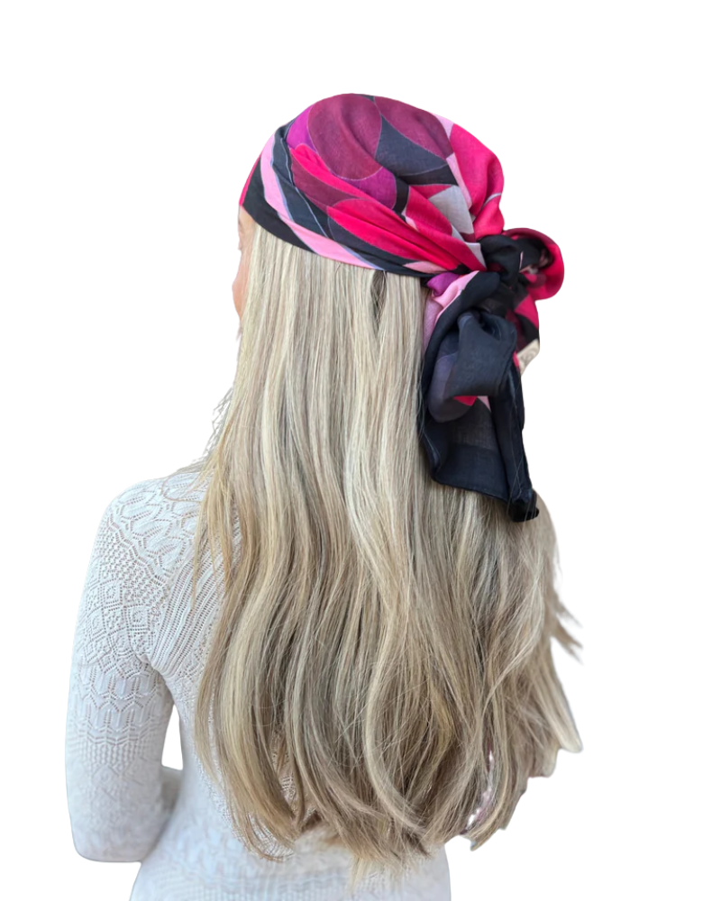 Scarf Bar Inspired Fuschia Art Deco Square Scarf with Invisible Grip Myselflingerie.com