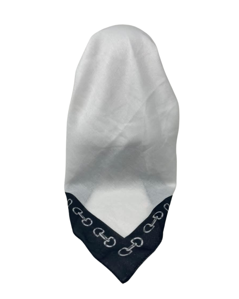 It's Younique Black Chains Border White Shimmer Pre-Tied Open Back Bandanna with Velvet Grip
