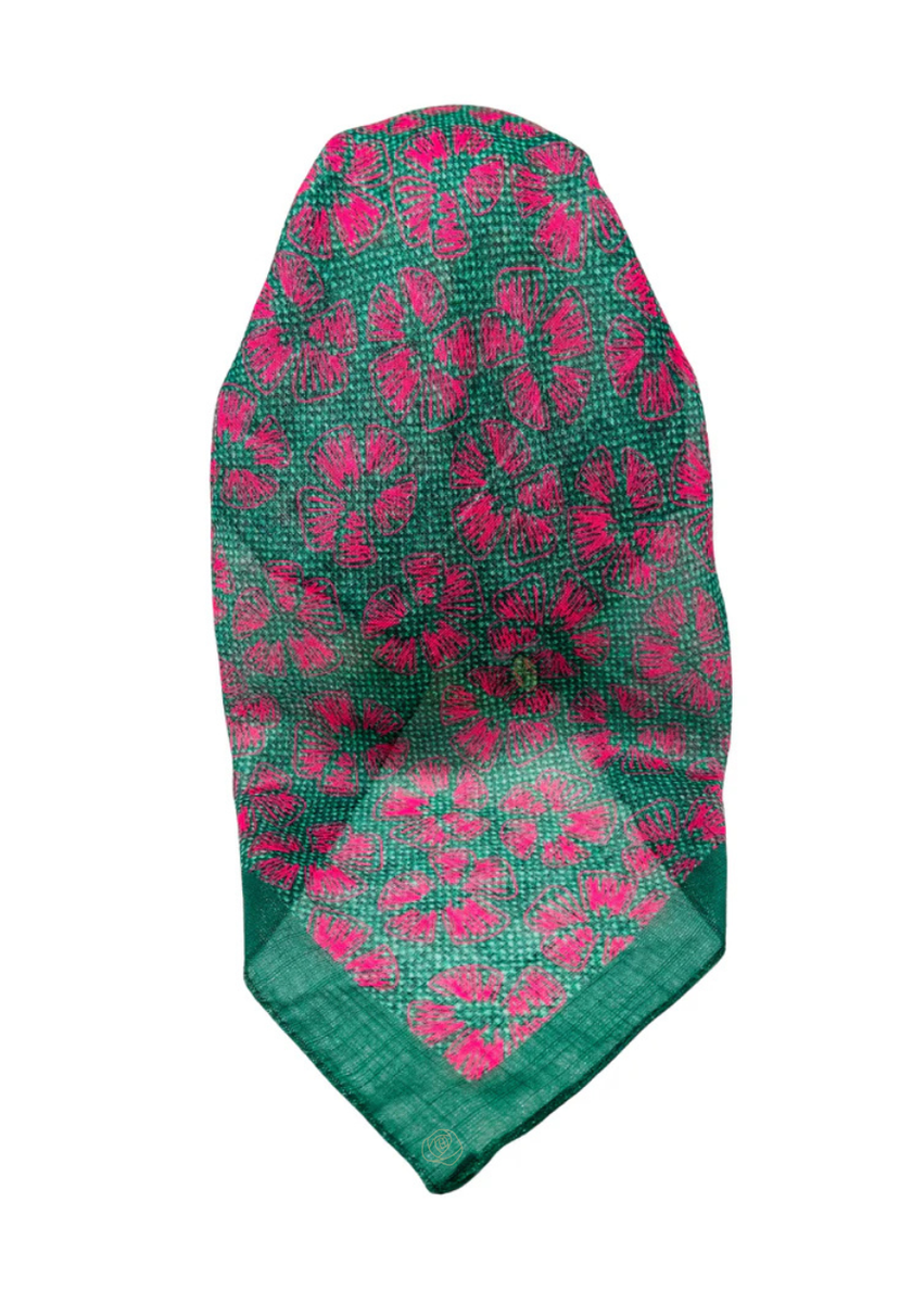 It's Younique OB-WHFL-PK Pink Stitched Flowers Green Shimmer Pre-Tied Open Back Bandanna with Velvet Grip Myselflingerie.com