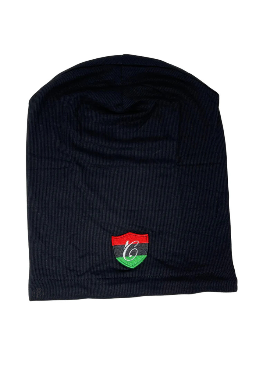 C. Bird CB104 Black Ribbed with Red/Green Logo Bamboo Beanie Snood Myselflingerie.com