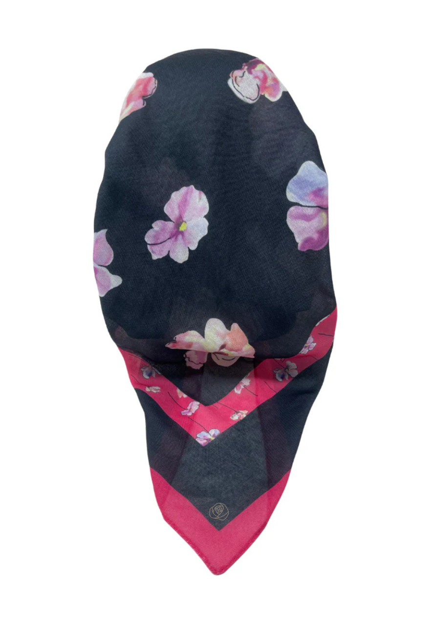 It's Younique OB-FLOW-PI Pink Flower Print on Black Pre-Tied Open Back Bandanna with Velvet Grip Myselflingerie.com
