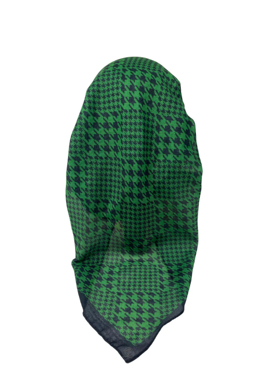 It's Younique OB-HOUND-GNBK Green/Black Houndstooth Pre-Tied Open Back Bandanna with Velvet Grip Myselflingerie.com