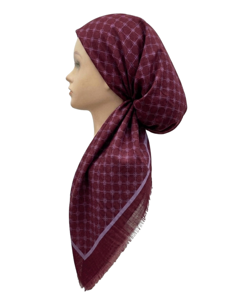 Revaz HS757N Burgundy LV Print Adjustable Pre-Tied Bandanna with Velvet Grip