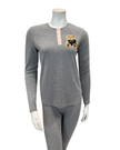 Angelice Grey Teddy with Striped Placket Modal Pajamas Set