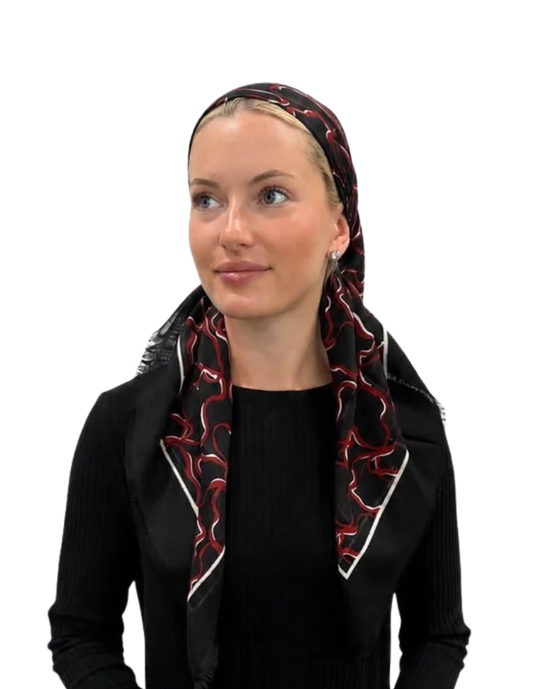 TYED Red Squiggle Adjustable Pre-tied Bandanna with Velvet Grip