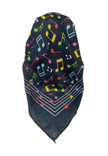 It's Younique OB-BLK-MED Musical Medley Print Black Shimmer Pre-Tied Open Back Bandanna with Velvet Grip Myselflingerie.com