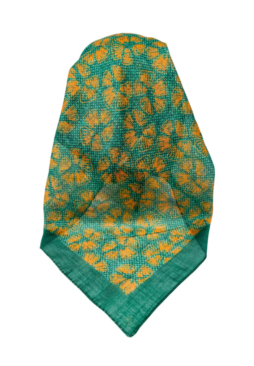 It's Younique OB-WHFL-GN Pumpkin Stitched Flowers Green Shimmer Pre-Tied Open Back Bandanna with Velvet Grip Myselflingerie.com