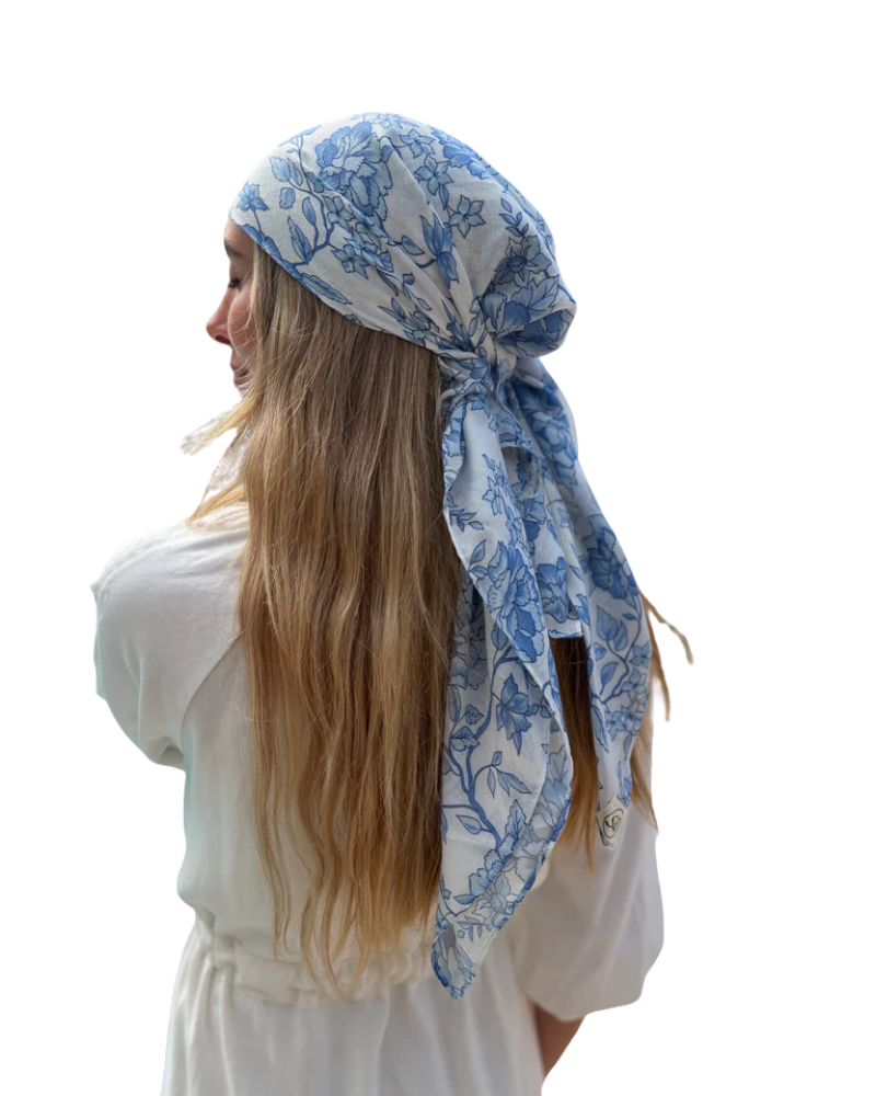 Scarf Bar Blue Estate Garden Square Scarf with Invisible Grip Myselflingerie.com