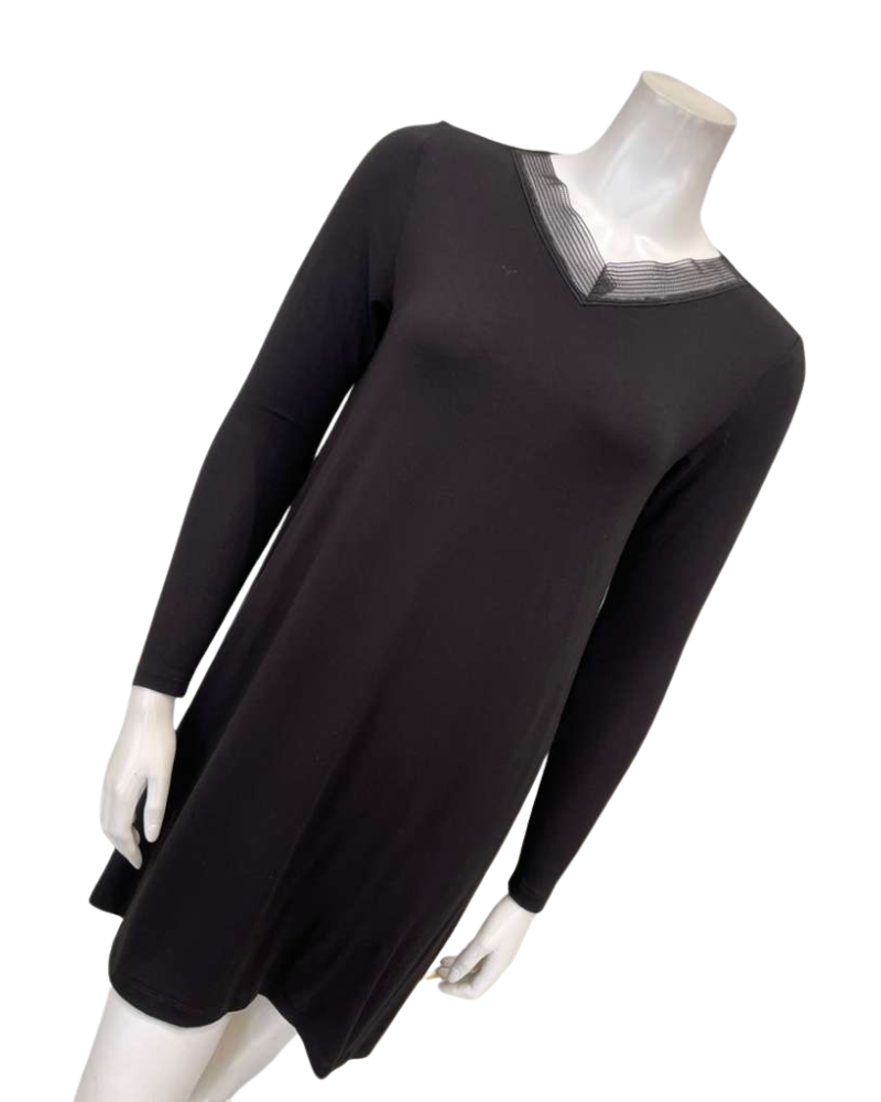 Jackie O'Loungewear Black V Neck Lace Long Sleeves Modal Nightshirt Myselflingerie.com