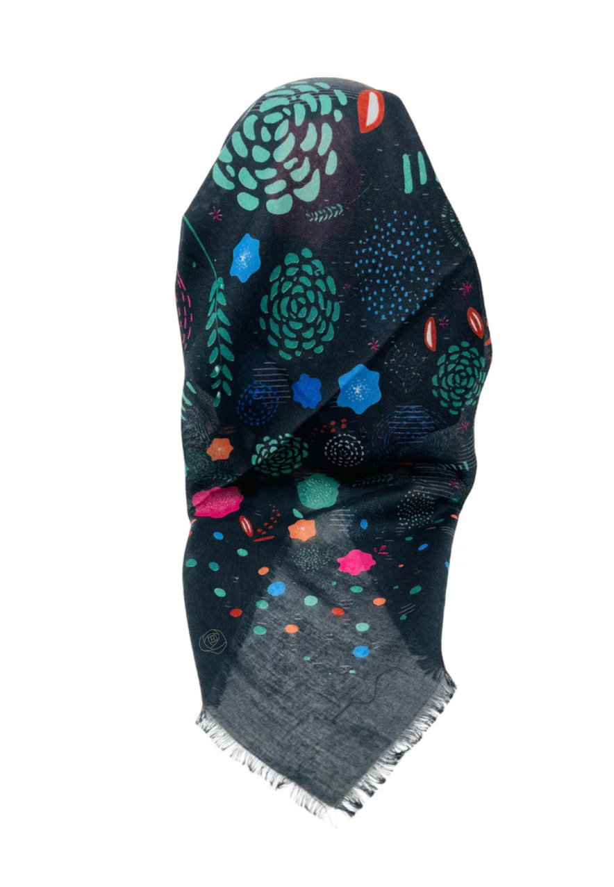 It's Younique OB-ABS-BKBL Black/Blue Abstract Pre-Tied Open Back Bandanna with Velvet Grip Myselflingerie.com