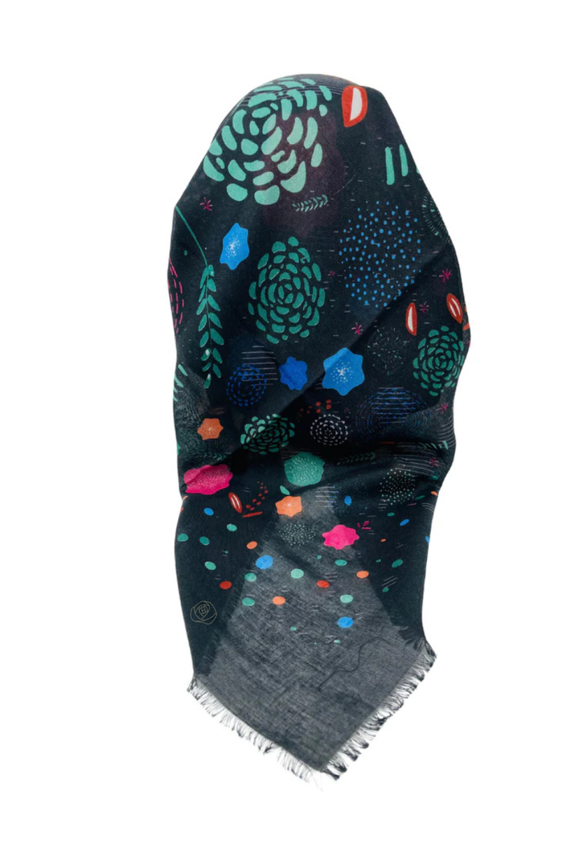 It's Younique OB-ABS-BKBL Black/Blue Abstract Pre-Tied Open Back Bandanna with Velvet Grip Myselflingerie.com