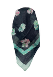 It's Younique OB-FLOW-GN Green Flower Print on Black Shimmer Pre-Tied Open Back Bandanna with Velvet Grip Myselflingerie.com