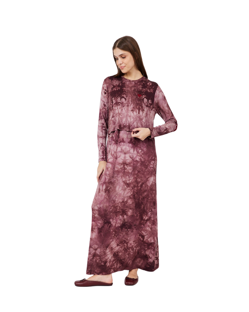 ORD Burgundy Hand-Crafted Patches Modal Nursing Nightgown Myselflingerie.com