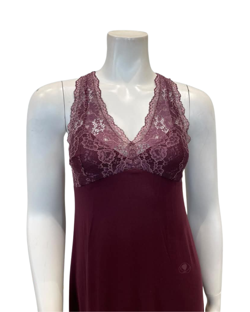 Oh! Zuza Maroon Lace Modal Nightgown